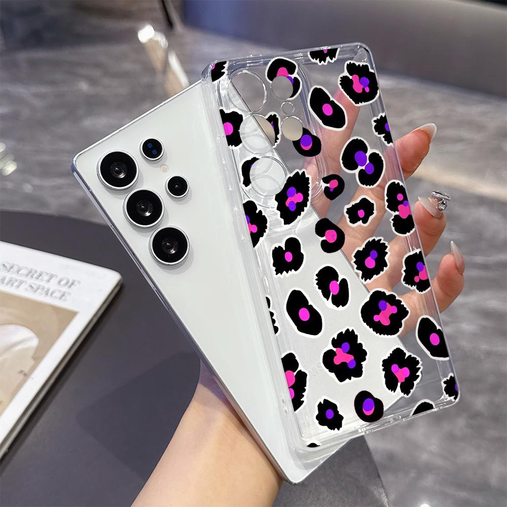 Pink and Purple Leopard Print Phone Case for Samsung Galaxy S26 S25 S24 S23 S22 S21 S20 FE Plus Lucency TPU Protection Cover