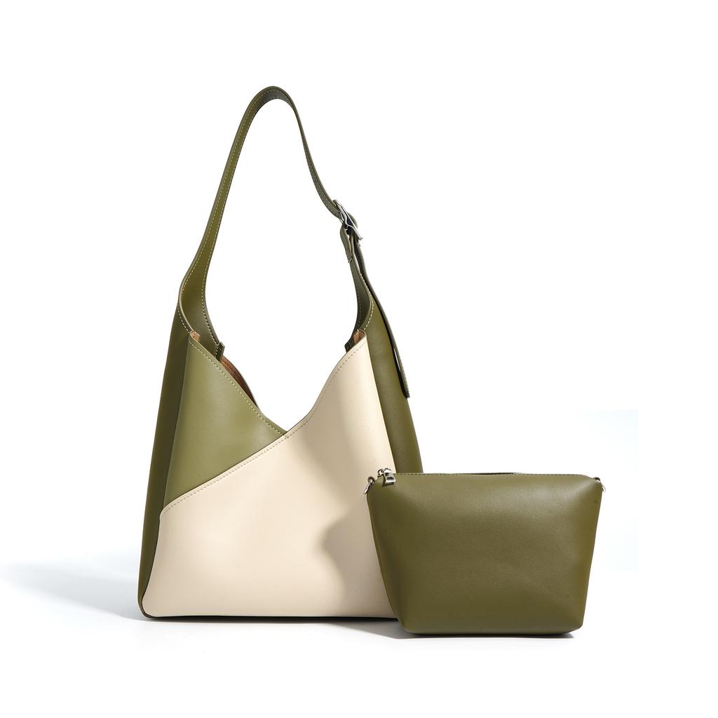 New contrasting color tote bag 2025 spring and summer simple commuting versatile large-capacity shoulder handbag splicing contrasting color