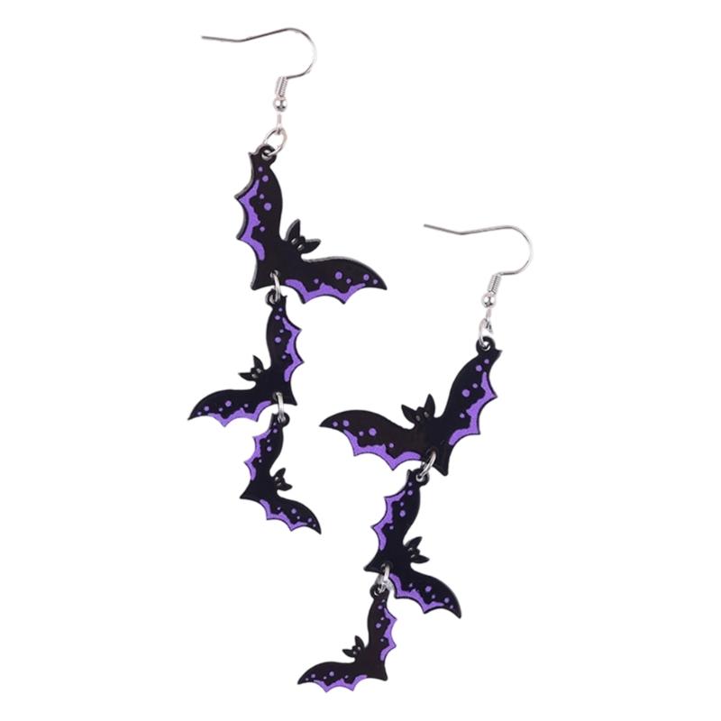 Bat Drop Earrings Lightweight Acrylic Hook Pair for Halloween Parties, Costume Looks and Themed Photo Styling Wear
