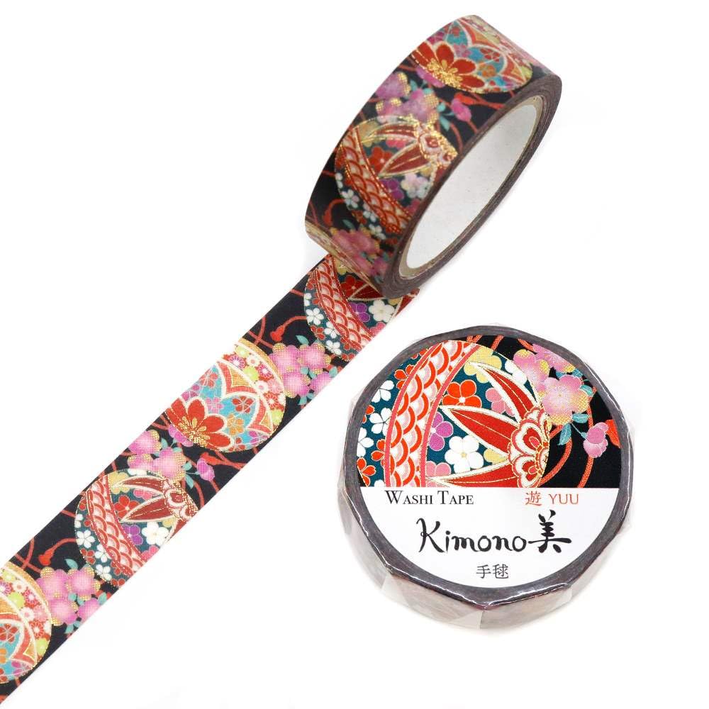 Kimono Biyu Retro Modern Temari Temari Masking 15mm Gold Leaf Stationery for Cute Gold Leaf (Japanese Ball) Tape, Wide, Gradient, Students, Gradient,