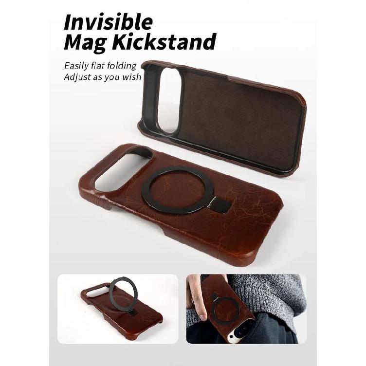 Foldable Bracket Stand Genuine Leather Phone Case For Google Pixel 10 Pro 9pro 9A 8pro 7pro 6 6A Kickstand Protective Back Shell