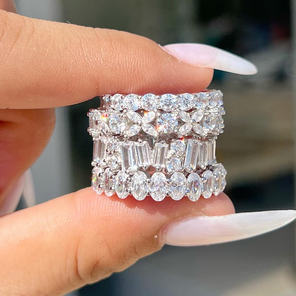 925 Silver Women's Oval Rhombus Diamond Ring - Niche, Light Luxury Design