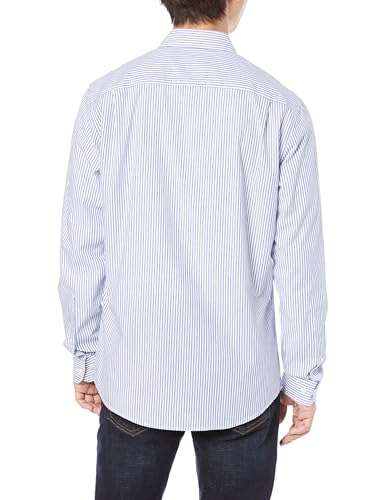 Amazon Essentials Men's Slim Fit Long Sleeve Poplin Shirt, Blue and White, Vertical Stripes, Size M