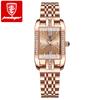 POEDAGAR Women Watch Fashion Luxury Diamond Green Dial Square Quartz Watches Stainless Steel Waterproof Ladies Wristwatch Gift