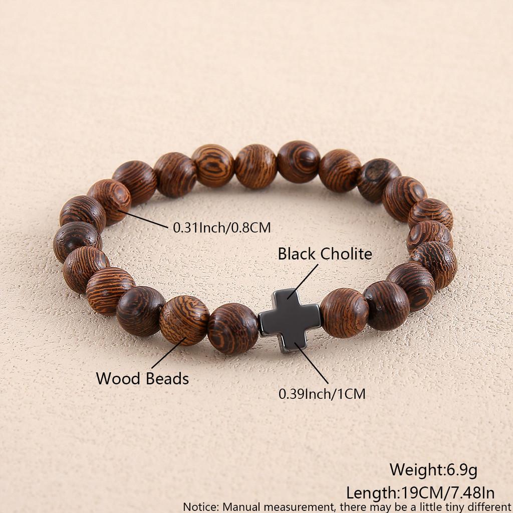 Natural Stone Beaded Bracelet With Cross Geometric Design For Men And Women