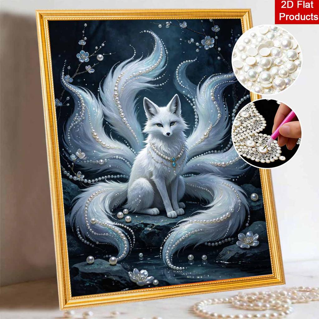 Pearl Art Painting Kit for Adults and Beginners, Mystic White NineTailed Fox Sparkling Painting Craft Home Wall Decor Handmade Gift Art Pieces