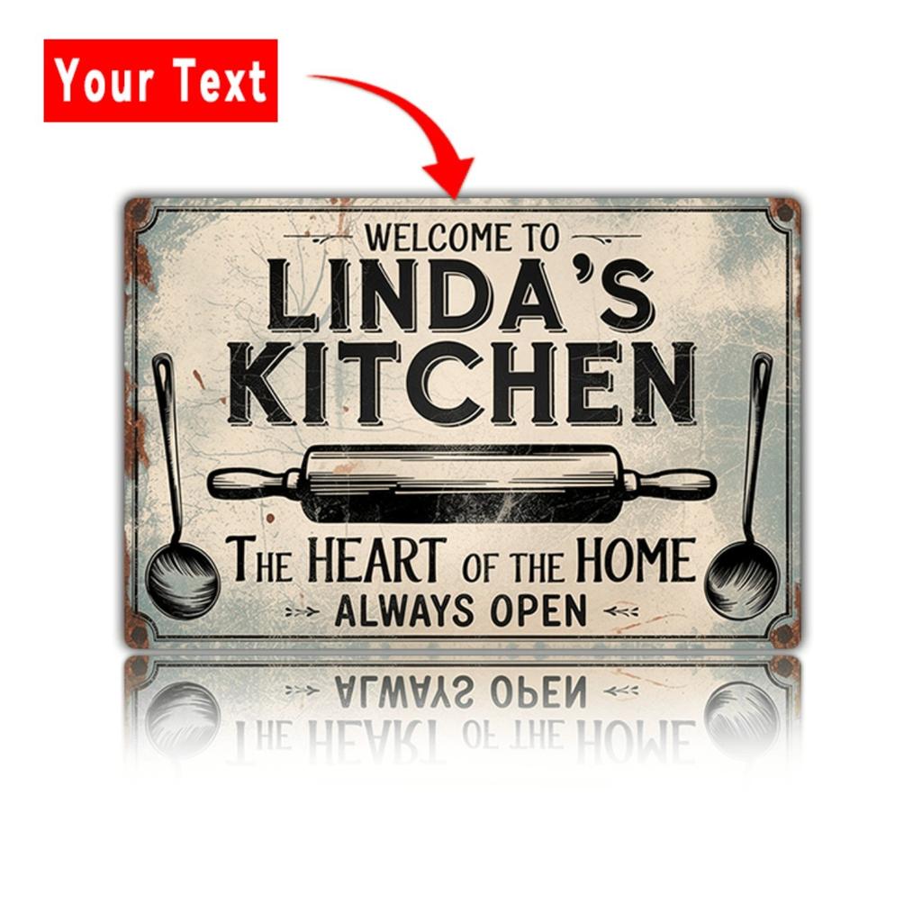 Personalized Metal Sign Your Name Kitchen Chef Hat Rolling Pin Decor