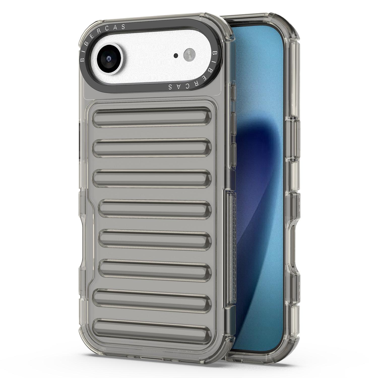 

For iPhone 17 Air Case Stripe Design Anti-Slip Detachable TPU+PC Phone Cover Grey