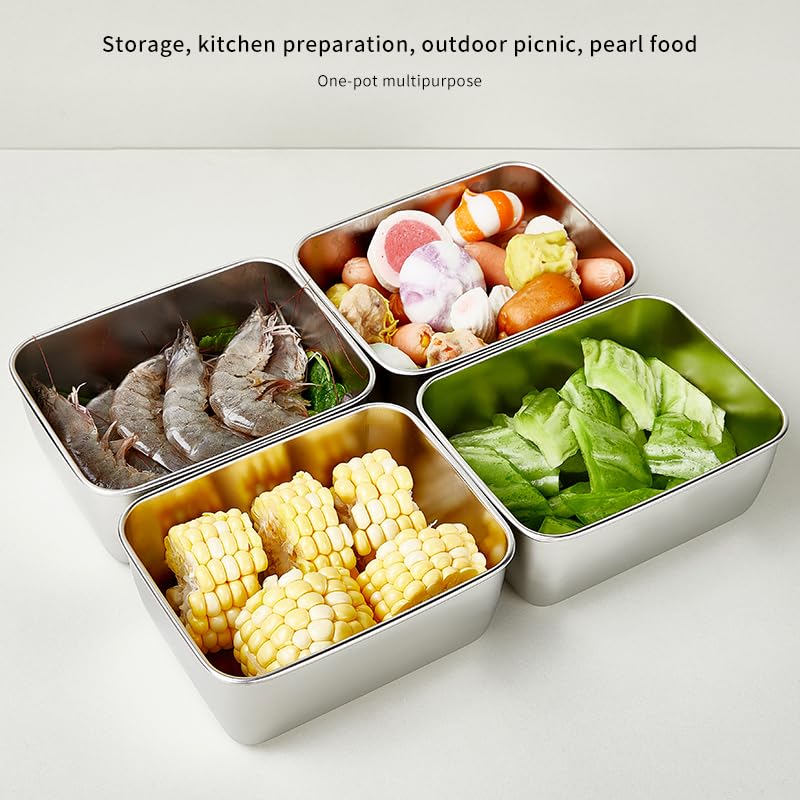 Stainless Steel Fresh Keeping Container with Cover Refrigerator Refrigerating Packing Box Outdoor Picnic Food Storage 3 Sizes