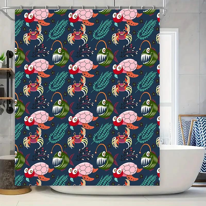 

Bathing Shower Curtain Blue Background With Turtle Crab Design Waterproof Fabric Perfect For Bathroom Decor W60H190(CM)-1 Pcs