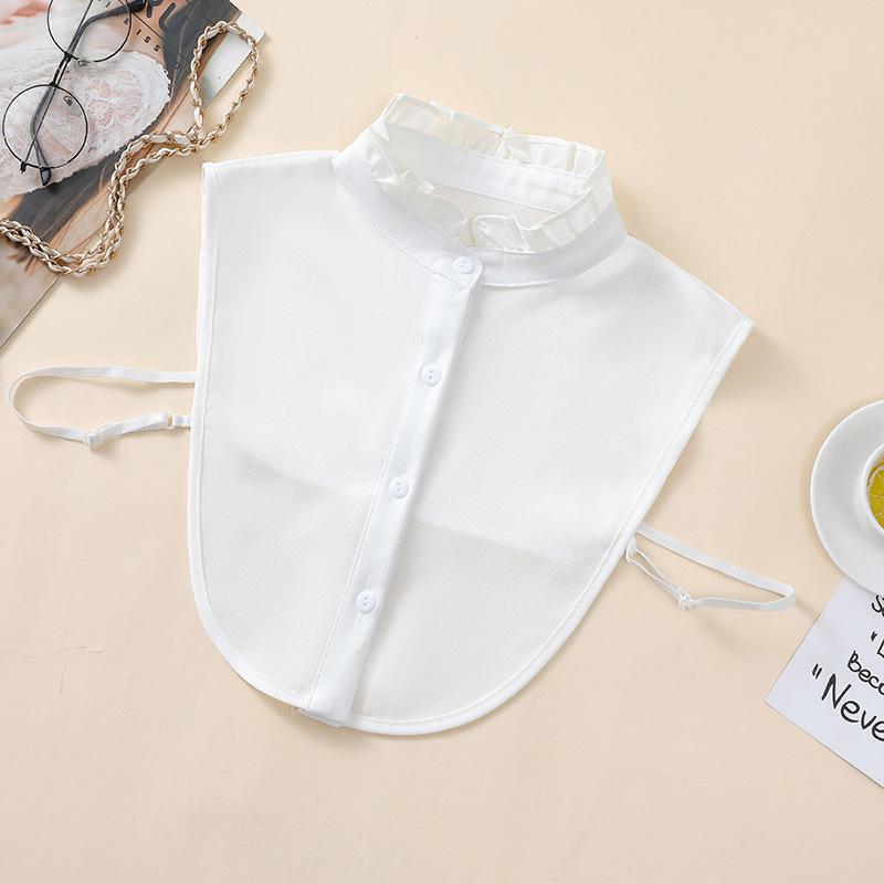 Artistic Retro Multi-Color Chiffon Pleated Women s Stand-Up Collar белый