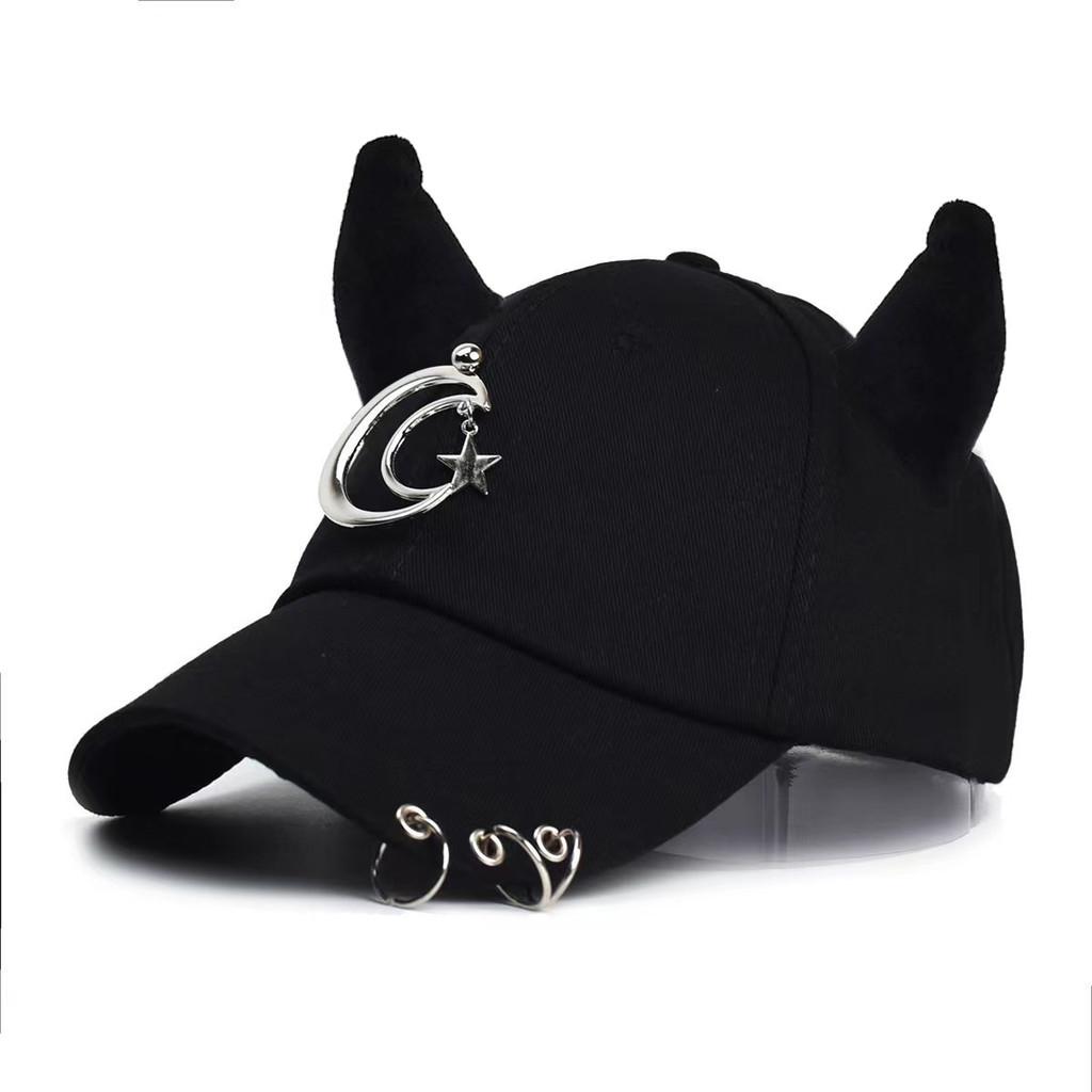 Streetwear Cool Cowhorn Baseball Cap With Metal Ring Embellishments For Urban Style