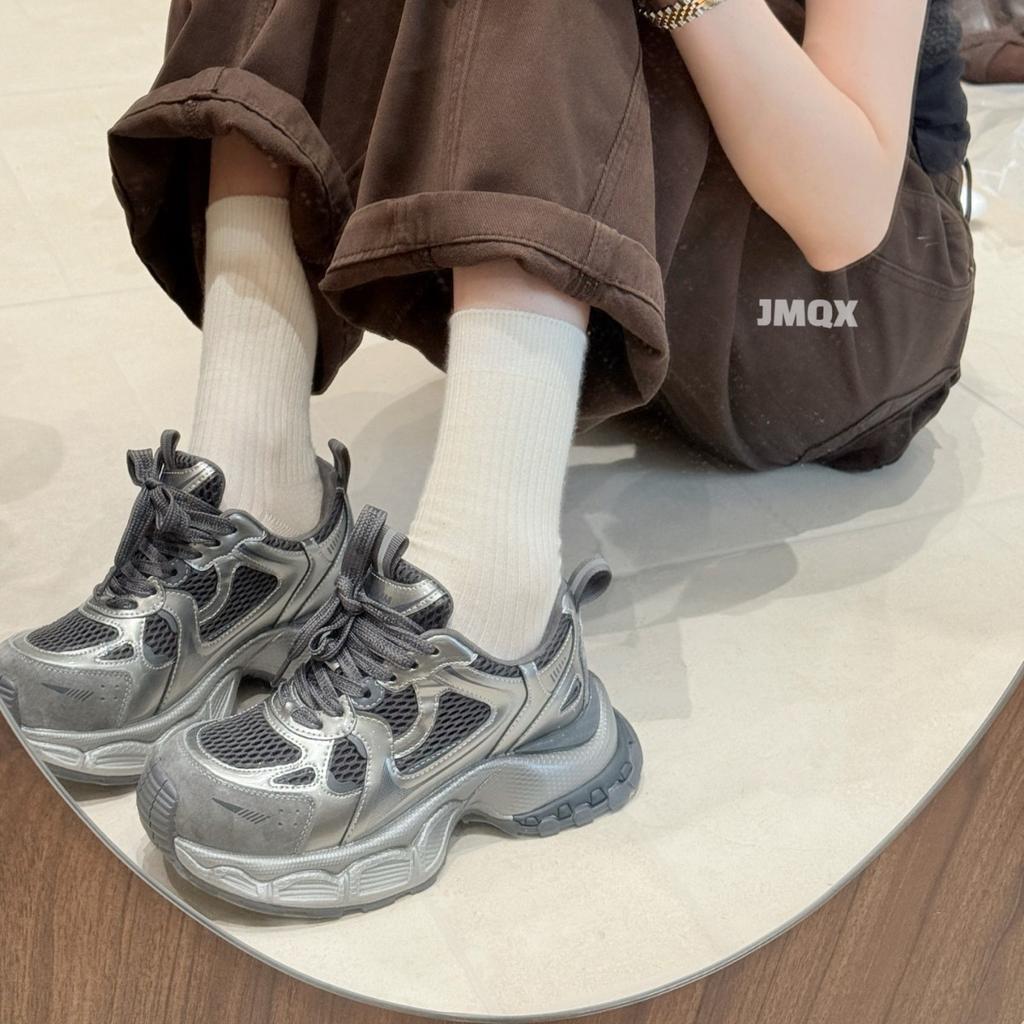 European leather dad shoes women's 2025 autumn and winter new breathable casual shoes versatile non-slip platform sports shoes tide