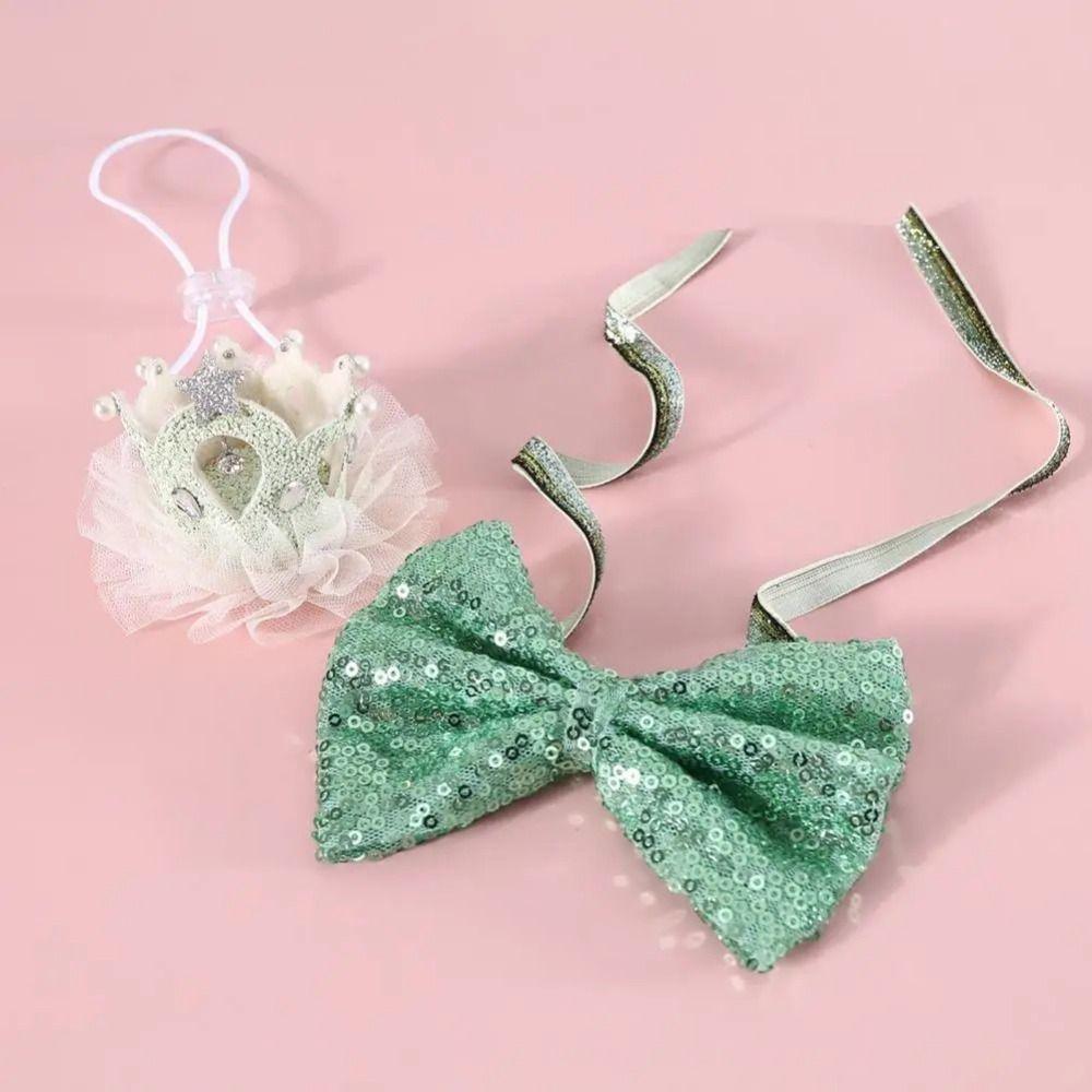 

2Pcs/Set Creative Pet Headpiece Blingbling Pet Crown Collar Cat Headwear Pet birthday Costume червоний