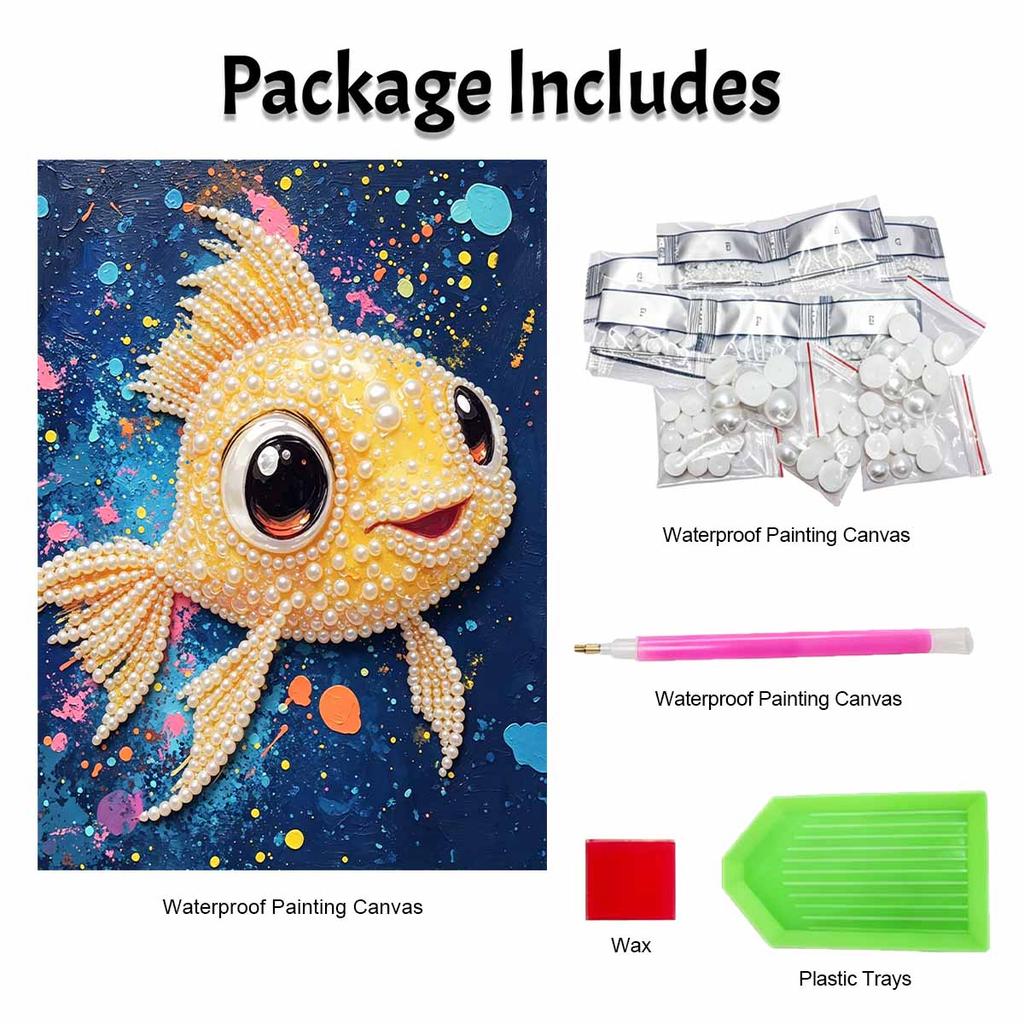 DIY Frameless Pearl Art Painting Kit Cute Goldfish Pattern 3D Sparkling Bead Canvas Wall Decor Handmade Gift for Craft Lovers Creative Projects