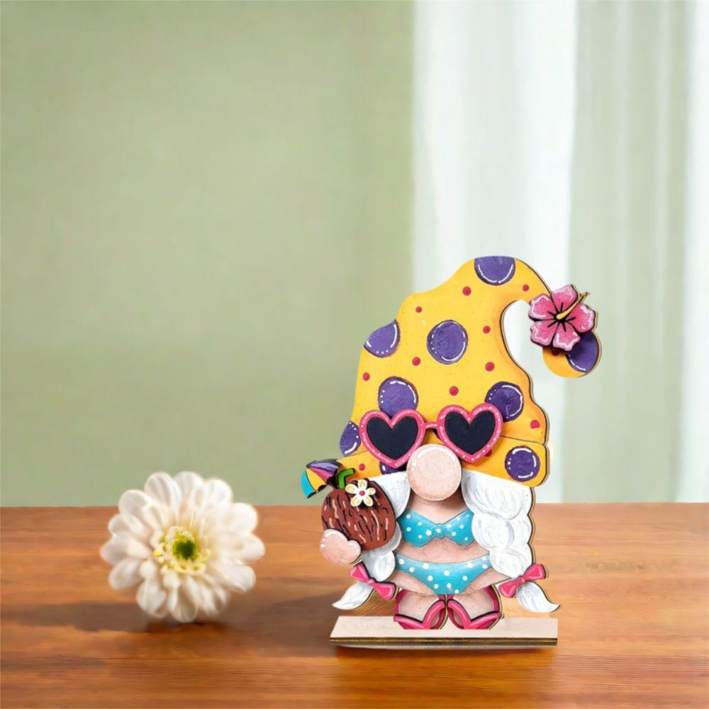 Beach Wooden Dwarf Ornaments Colorful Hawaiian Ornaments Durable Summer Dwarf Sign Cafe Bar