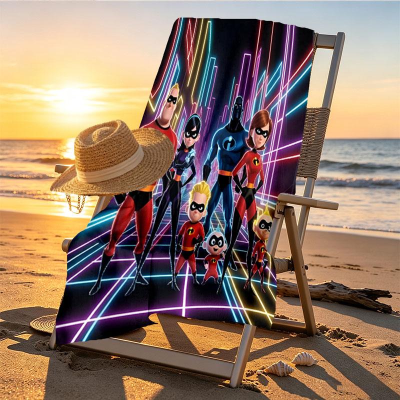 Incredibles Print Beach Towel Design, Soft, Lightweight. for Home Bathroom, Spa, Pool, Yoga, Surfing, Camping, Gift for Family, Friend