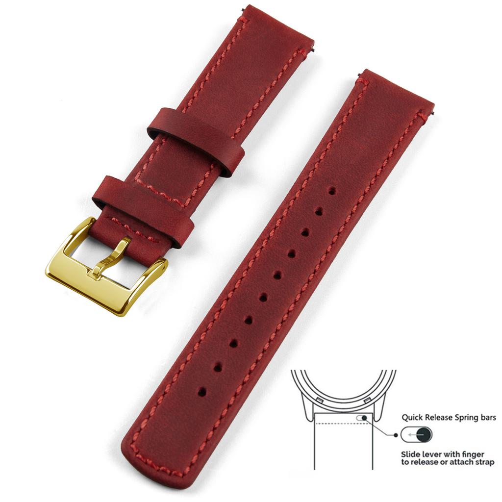 Genuine Leather Top Grain Watch Band, Quick Release 20mm/22mm Watch Strap, Fits Samsung Galaxy Watch, Men and Women Watch band