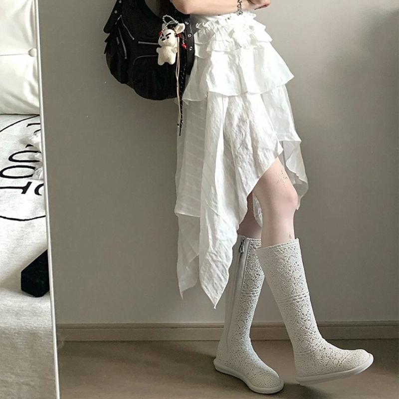 2025 European and American new spring/summer flat heel short boots flat bottomed hollow mesh boots women's cool boots