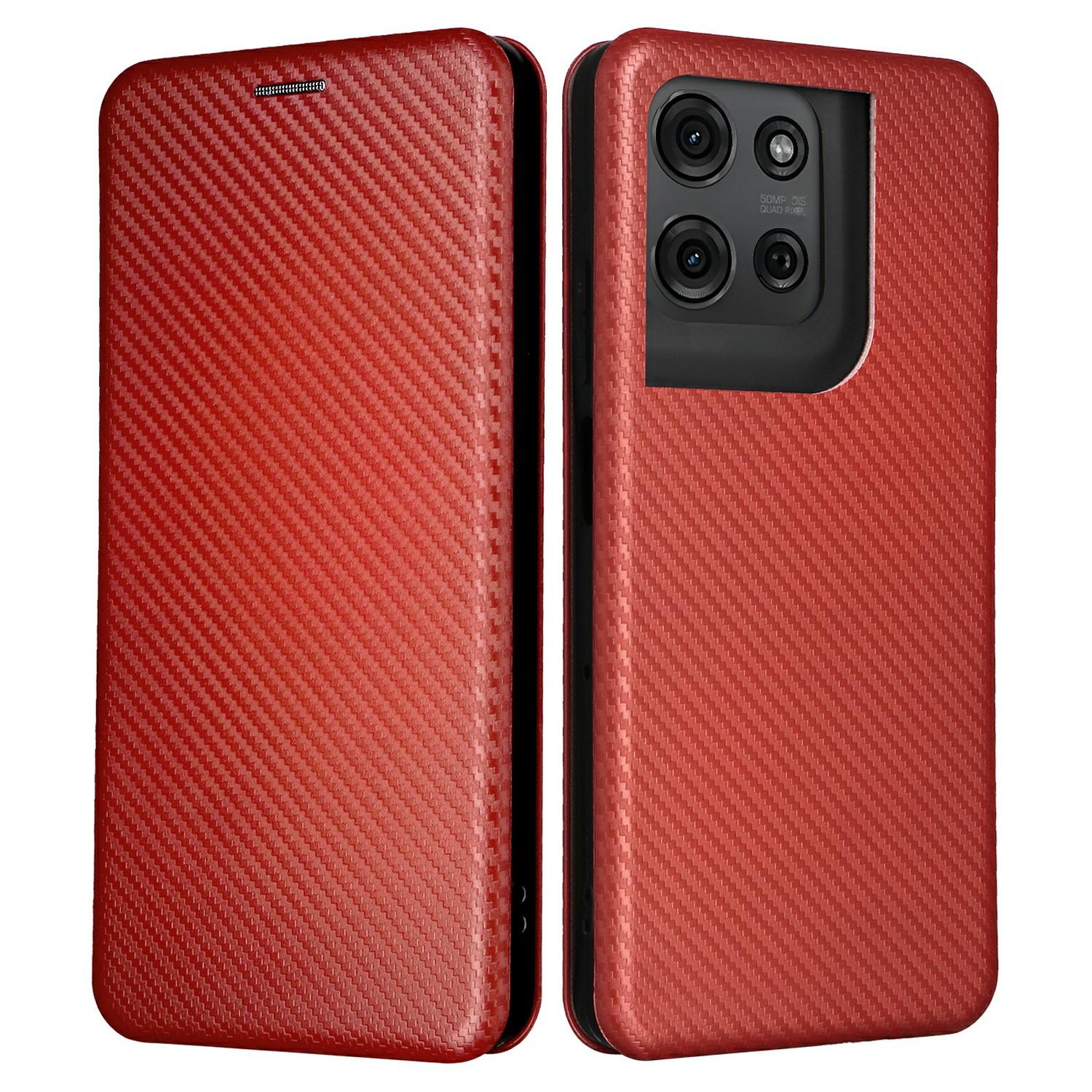

For Motorola Moto G75 5G Case Carbon Fiber Texture Drop-Proof PU Leather Phone Cover Brown