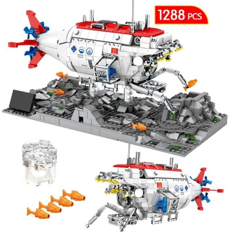 Technical Deep Sea Submarine Jiaolong Building Blocks Creative Manned Submersible Missile Detector Bricks Toys For Kid Gift белый