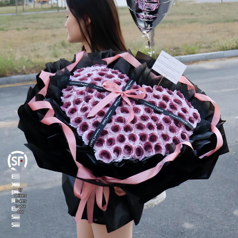 Valentine's Day Plum Rose Soap & Preserved Flower Gift for Girlfriend or Best Friend