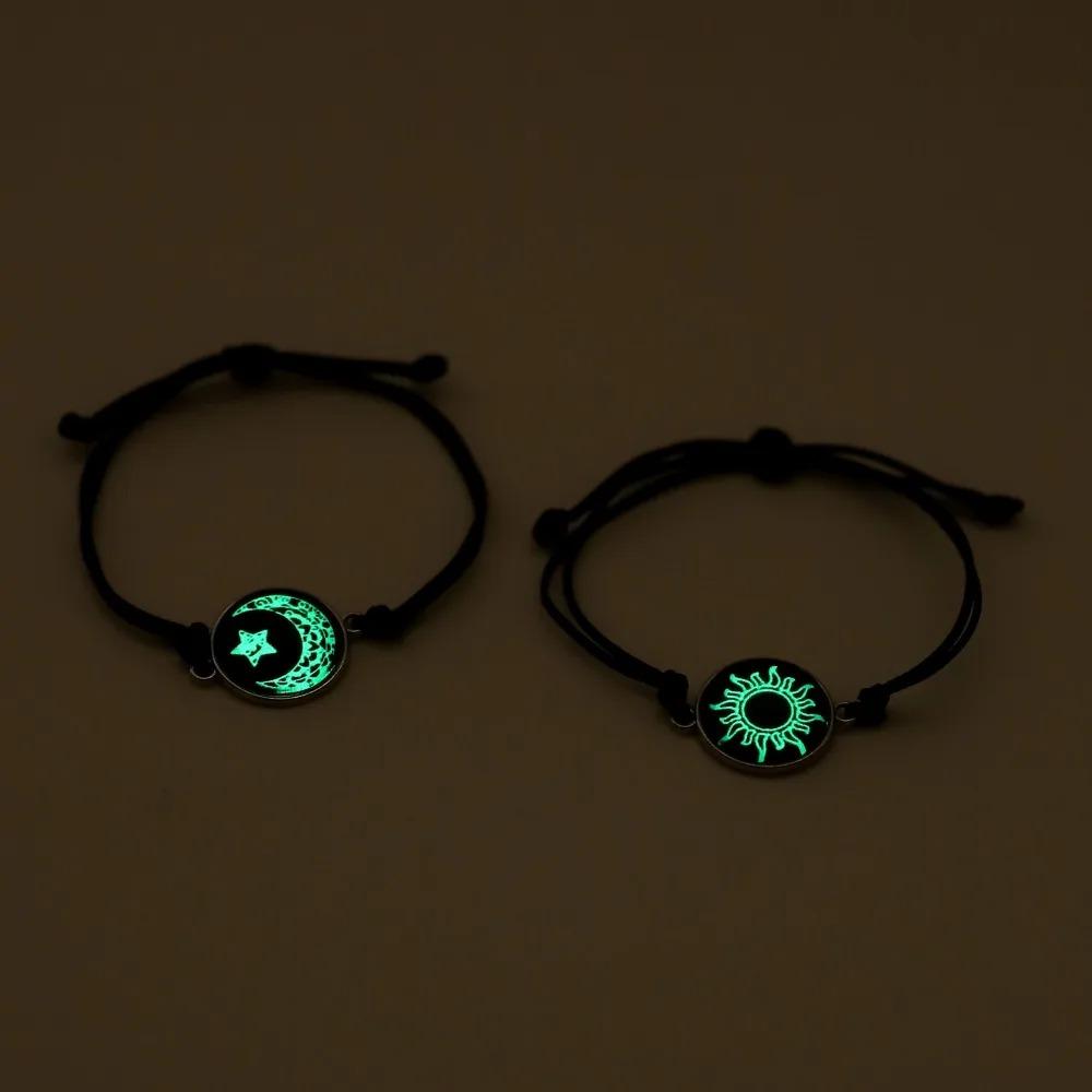 Luminous Braided Rope Couple Bracelets for Lovers Sun Moon Butterfly Glow In the Dark Chains Noctilucent Jewelry Gift
