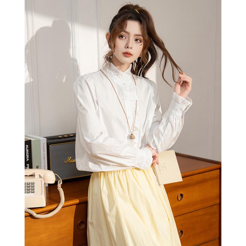 ET BOITE French Elegant Pure Cotton Stand-Collar Long Sleeve Shirt