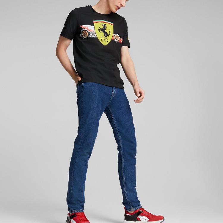 Puma Ferrari Racing Series Logo Print Short Sleeve T-Shirt Men Tops Black 535851-01
