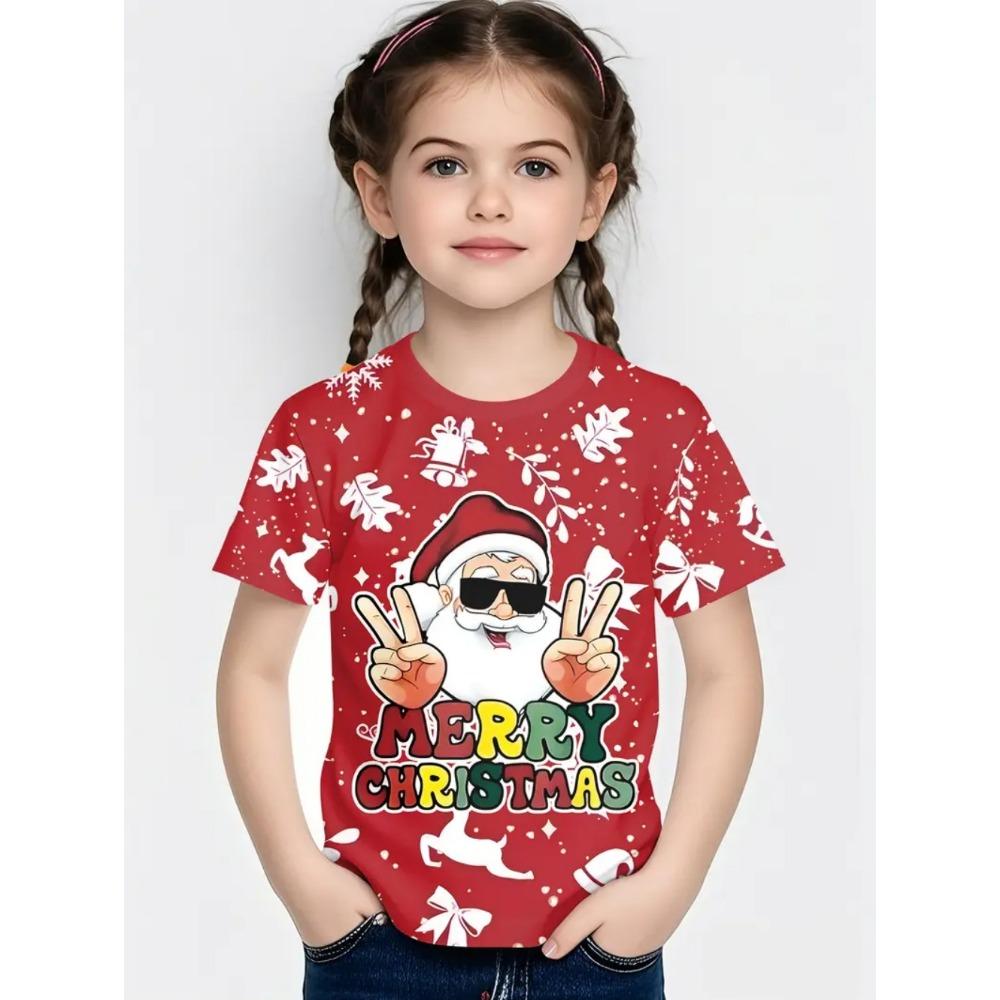 Cute Santa Claus Children's T-Shirt Christmas 3D Print Girl Short Sleeve T-Shirt Holiday Boys Clothes O-Neck Tees Tops Clothing