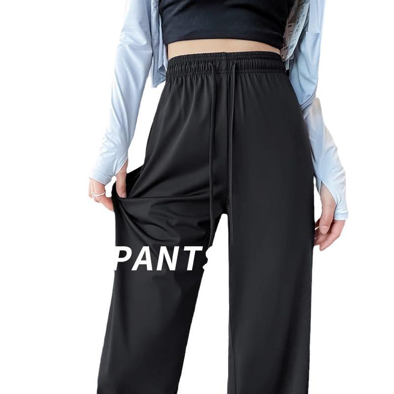 Damskie spodnie slim chroniące przed słońcem z jedwabiu lodowego: Oddychające, Szybkoschnące, Przeciw komarom, Spodnie z szerokimi nogawkami na lato.