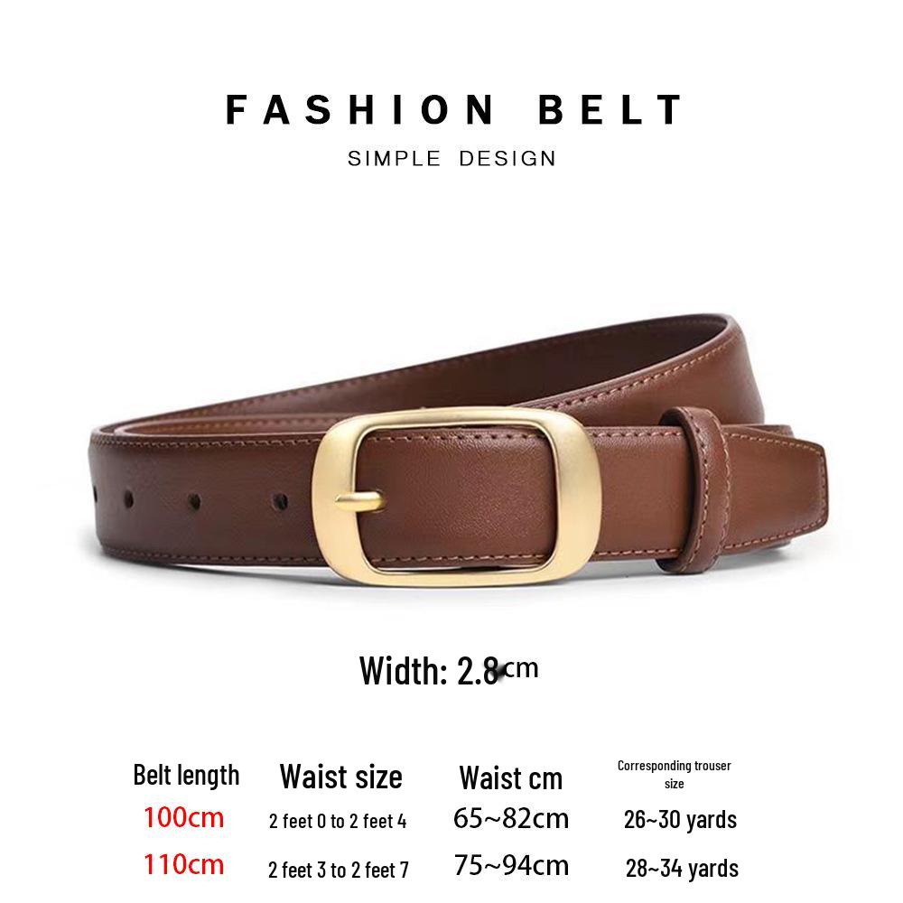 Women's Versatile Black Leather Belt - Fashionable Decorative Waistband for Jeans