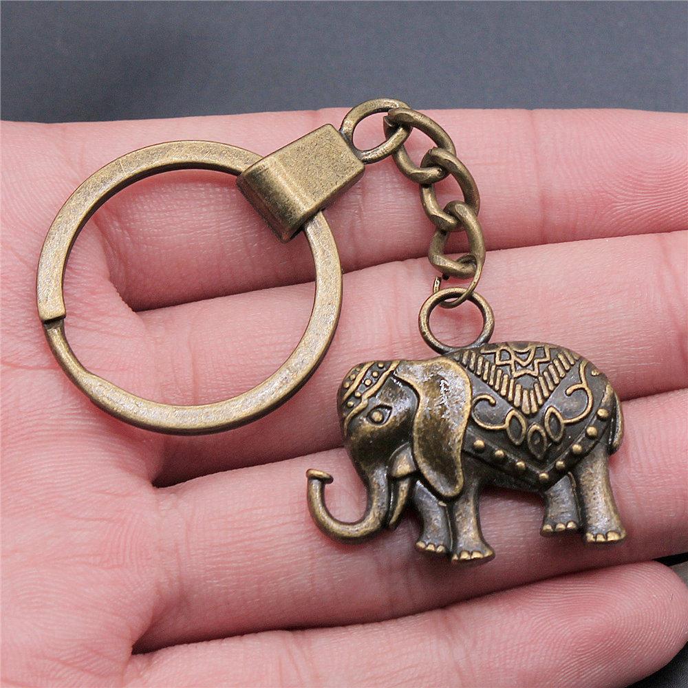 Elephant Horse Animal Duo Pendant Antique Bronze Metal Keychain with 30mm Ring for Students Hot Sale