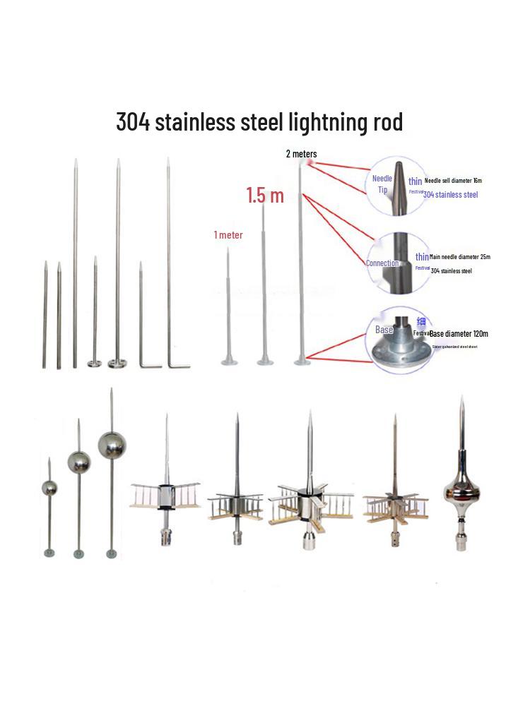 

304 Stainless Steel Lightning Rod for Home and Villa Roof Protection φ12mm*0.5m solid, 10mm thread