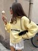 VAYLA Yellow Knitted Letter Sweater Women Elegant Round Neck Long Sleeve Short Pullover Casual Lady New Street Sweaters