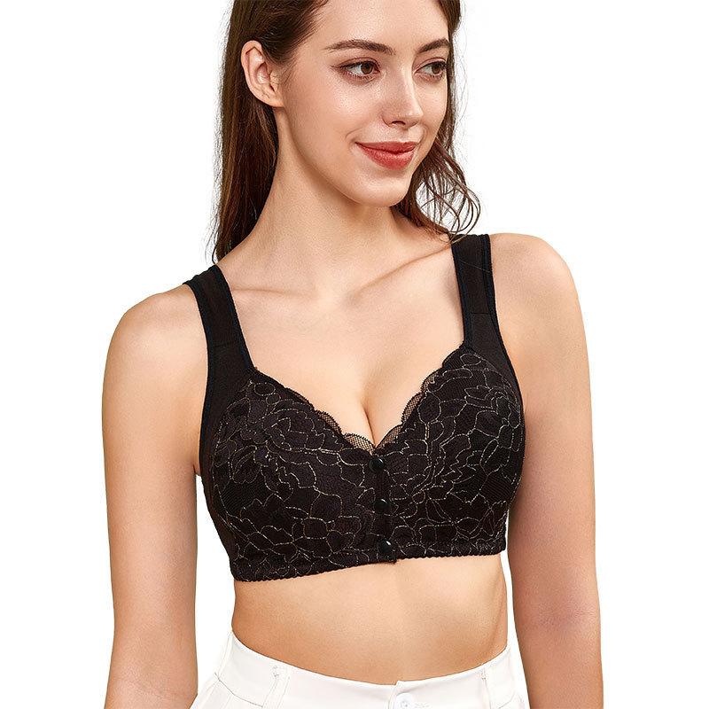 2024 new large cup front buckle middle-aged and elderly underwear women's rimless vest type lace large size bra