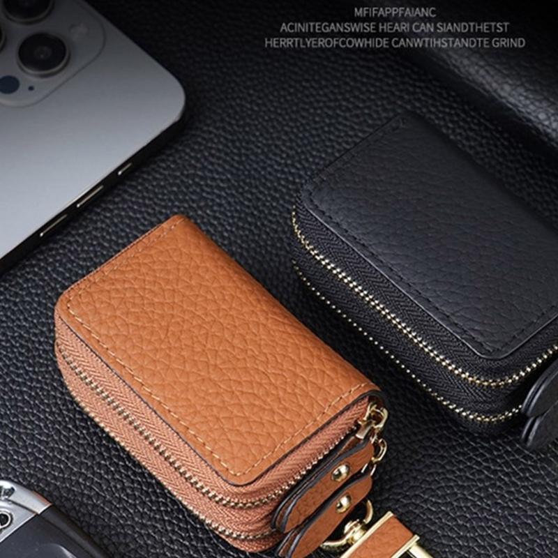 Leather Car Key Fob Case Cover Keychain Zipper Bag Protector Double Layer Pouch