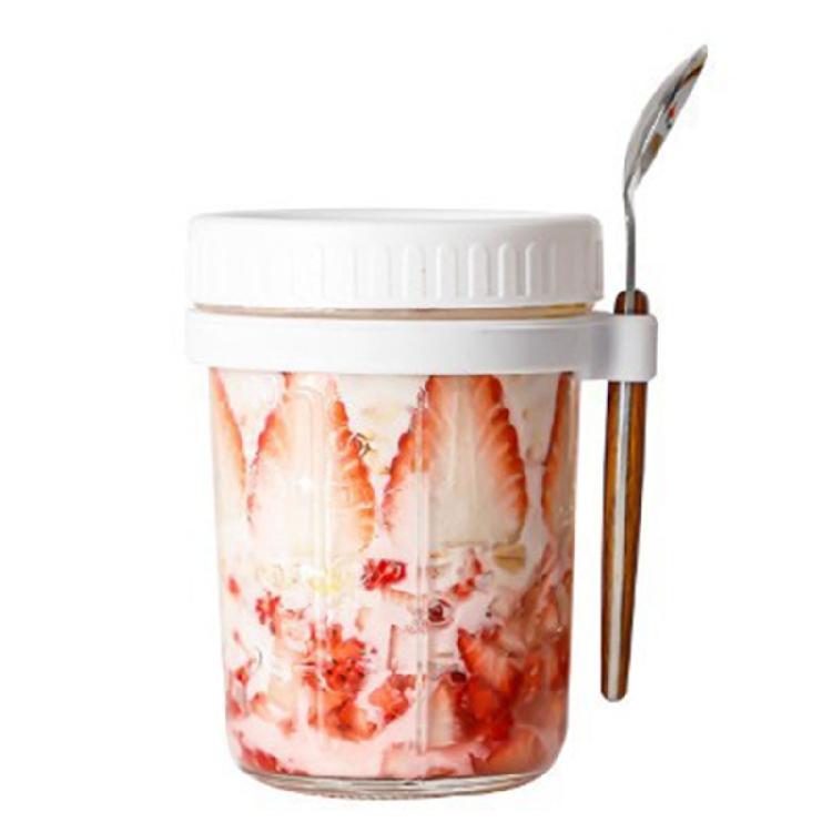 Practical Cereal Container With Spoon And Secure Top Glass Overnight Oats Jar Food Storage Organiser for Breakfast