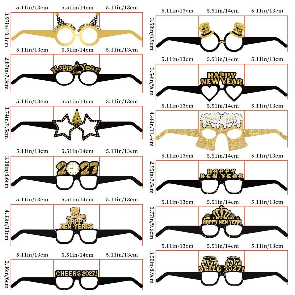 New Year Party Decorations: Custom Black Gold Photo Booth Props & Funny Paper Glasses