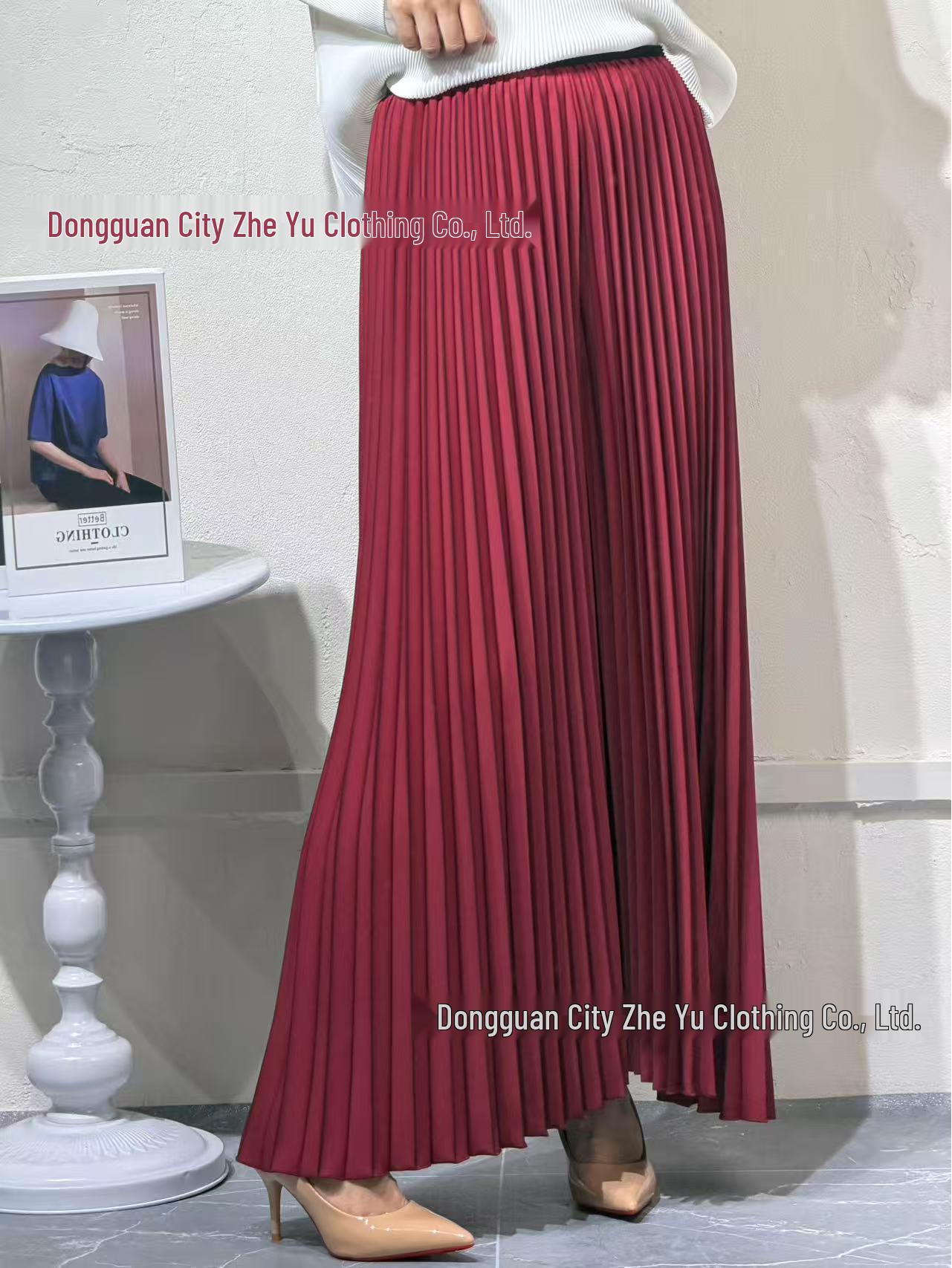 Miyake High-End Slimming Accordion Pleated Pants One Size вино красного