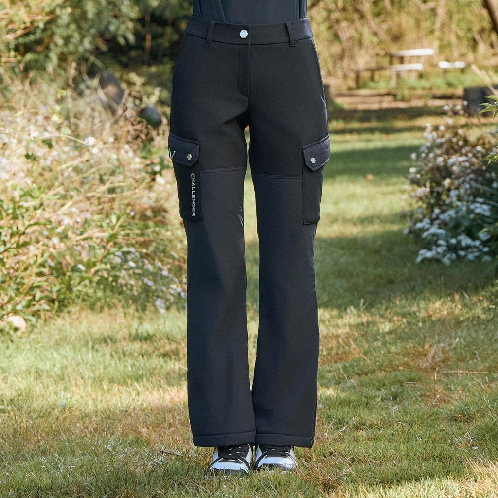 CHALLENGER Women'S Woven Mix Cargo Pocket Bootcut Padded Pants Black