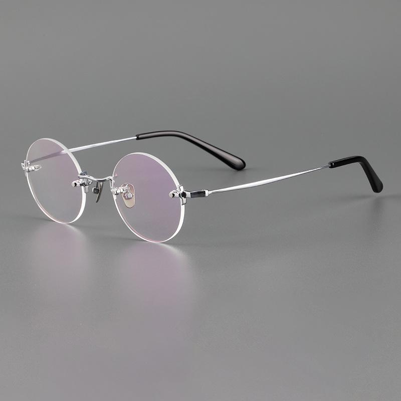 

Японские очки ручной работы в стиле ретро, круглой формы: Оправа для очков в стиле «черепаха», без оправы, из чистого титана KMN272 прозрачный