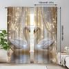 2pcs Modern Swan & Crystal Pearl Print Polyester Curtains with Rod Pocket – for Living Room   Bedroom & Office Decor