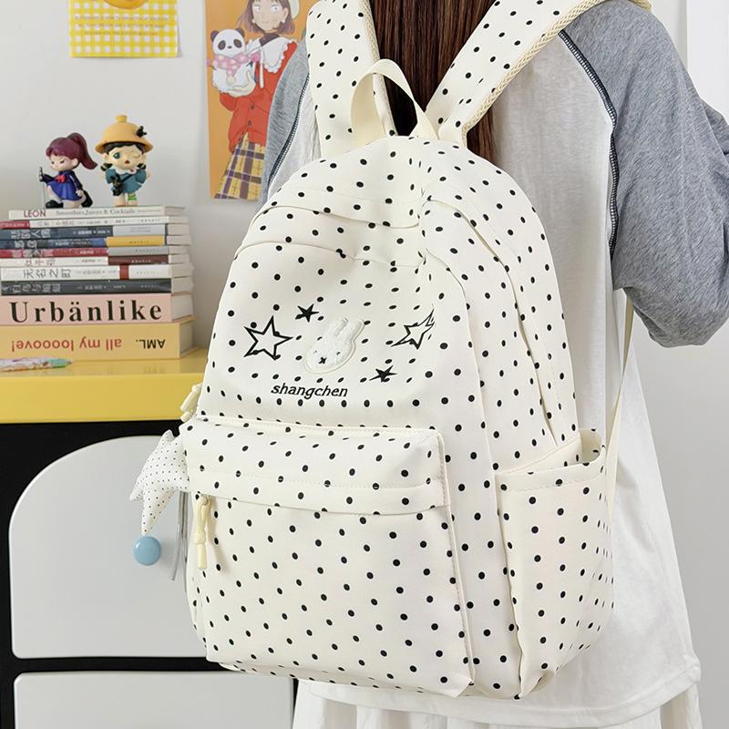 Schoolbag New Polka Dot Rabbit Backpack Female Student Large Capacity Lightweight Cute High Value School Bag Casual Versatile Backpack