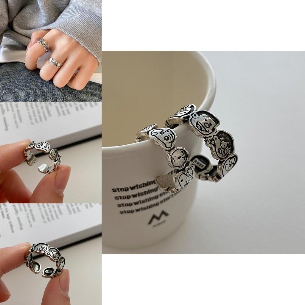 Cute Retro Doraemon Family Cartoon Adjustable Open Ring For Women Ins Style Fashion Accessory