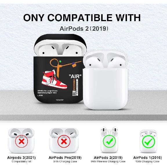 AirPods 1&2 Case Cover with Keychain for Apple AirPods 1st/2nd Generation, Rugged TPU Soft Protective Cover, Black Red