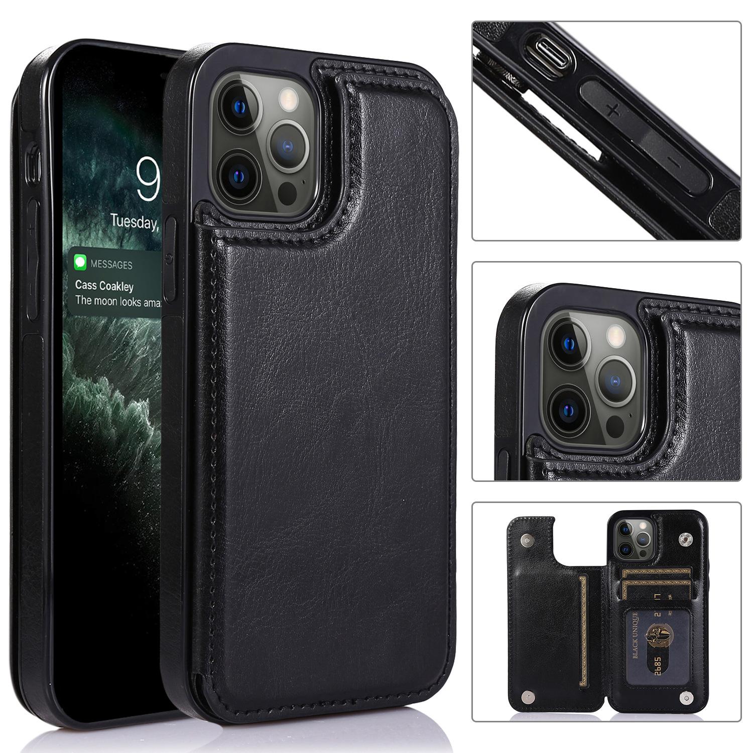 

Кошелек-чехол из ПУ-кожи для iPhone 16 Pro/17 и Samsung S26, Винтажный держатель для карт, Защитная обложка iPhone 11 Pro чёрный