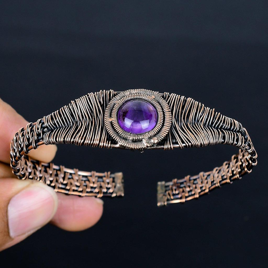 Amethyst Edelstein Schmuckt, Reiner Kupferdraht gewickelter Armreif, Edelstein Draht Armreif Schmuck,