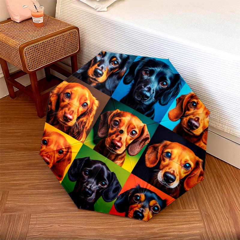1 PC Automatic Folding Umbrella - Dachshund Pattern, Portable & Foldable Design with 8 Ribs, Christmas Birthday Gifts