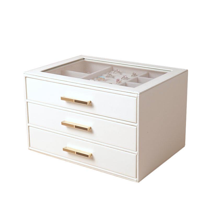 Three-Layer Jewelry Storage Box with Glass Skylight for Necklaces and Earrings